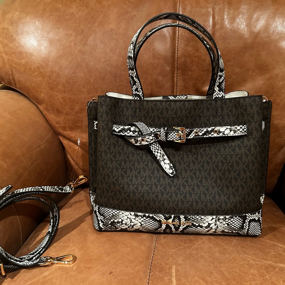 Michael Kors Black and White Satchel with Structured Design